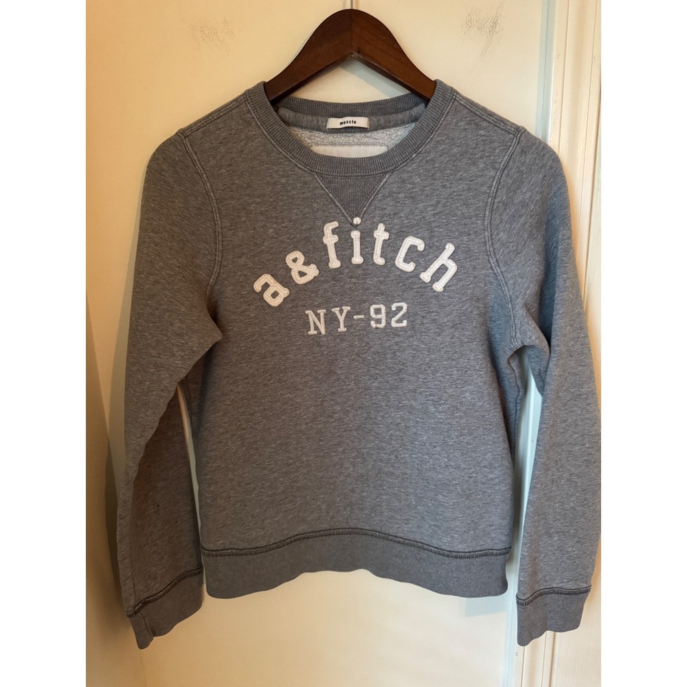 Abercrombie Kids Gray Muscle Fit Sweatshirt A&Fitch NY-92 Applique XL